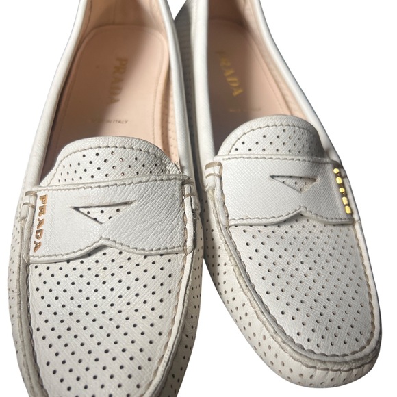 Prada Women's Cream Perforated Loafers - Picture 1 of 6